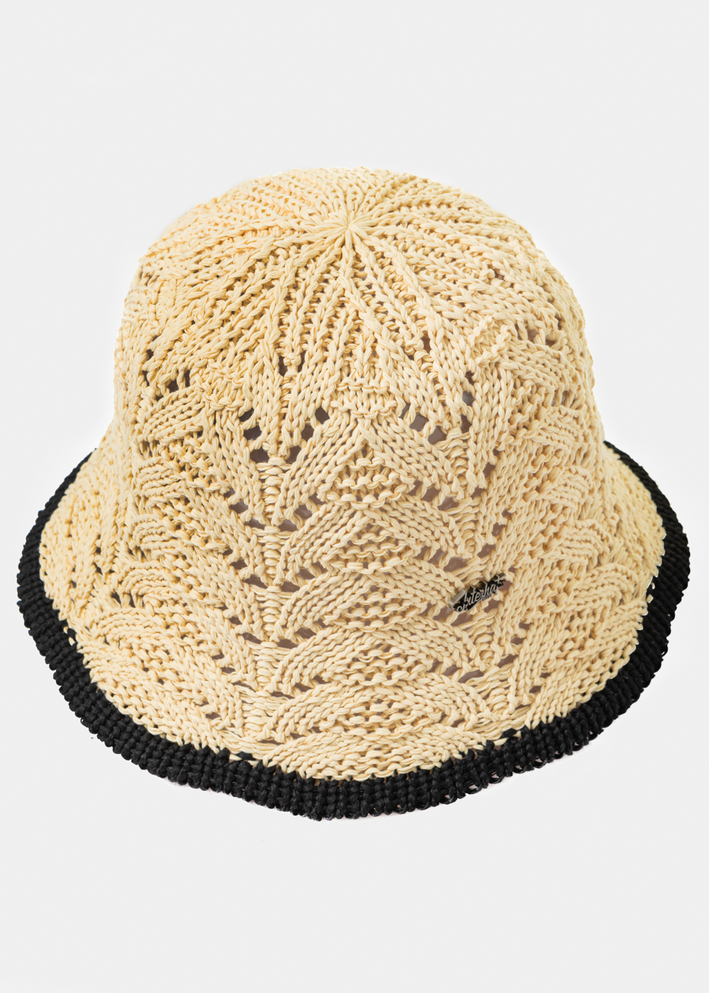 Beige Knitted Bucket Style Hat w/ Black Outline